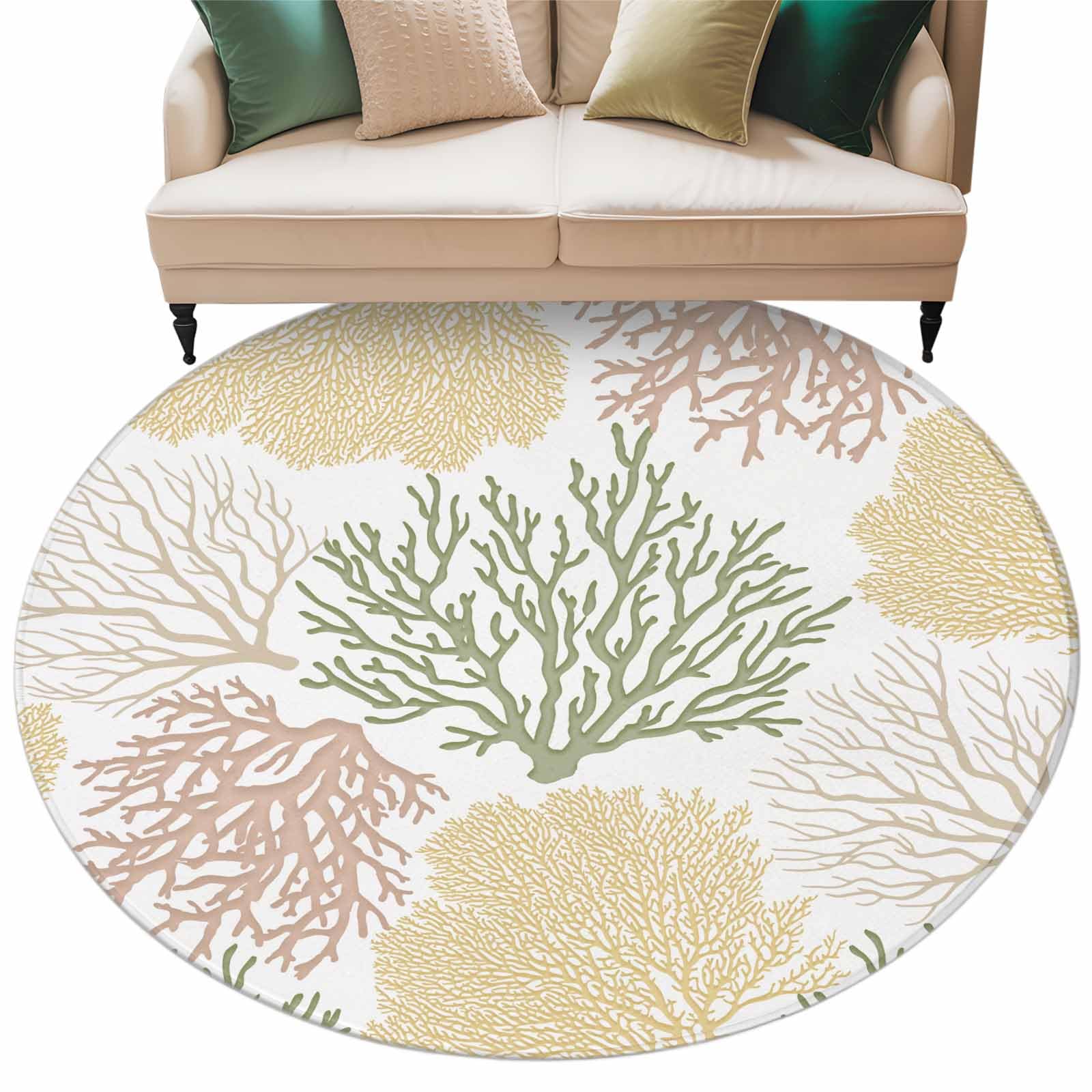 Round Area Rug 6ft Nautical Coastal Ocean Coral Floor Carpets Indoor Soft Stain-Proof Mat Circle Rugs for Living Dining Room Kitchen Bedroom Entryway