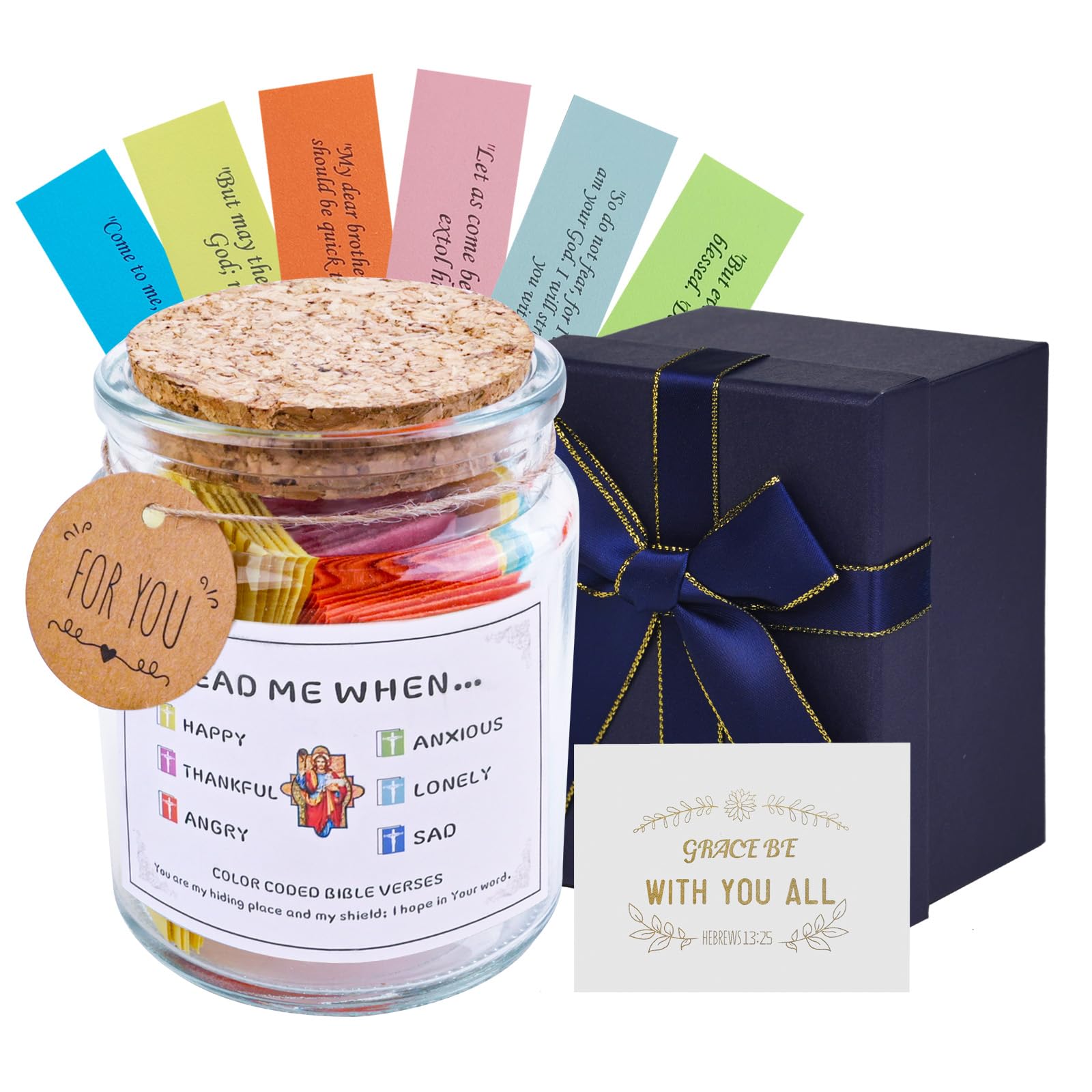 Bible Verse Jar, 120 Color Coded Bible Verses in a Jar, Bible Study Supplies, Christian Gifts for Women, Birthday Gifts for Women Men