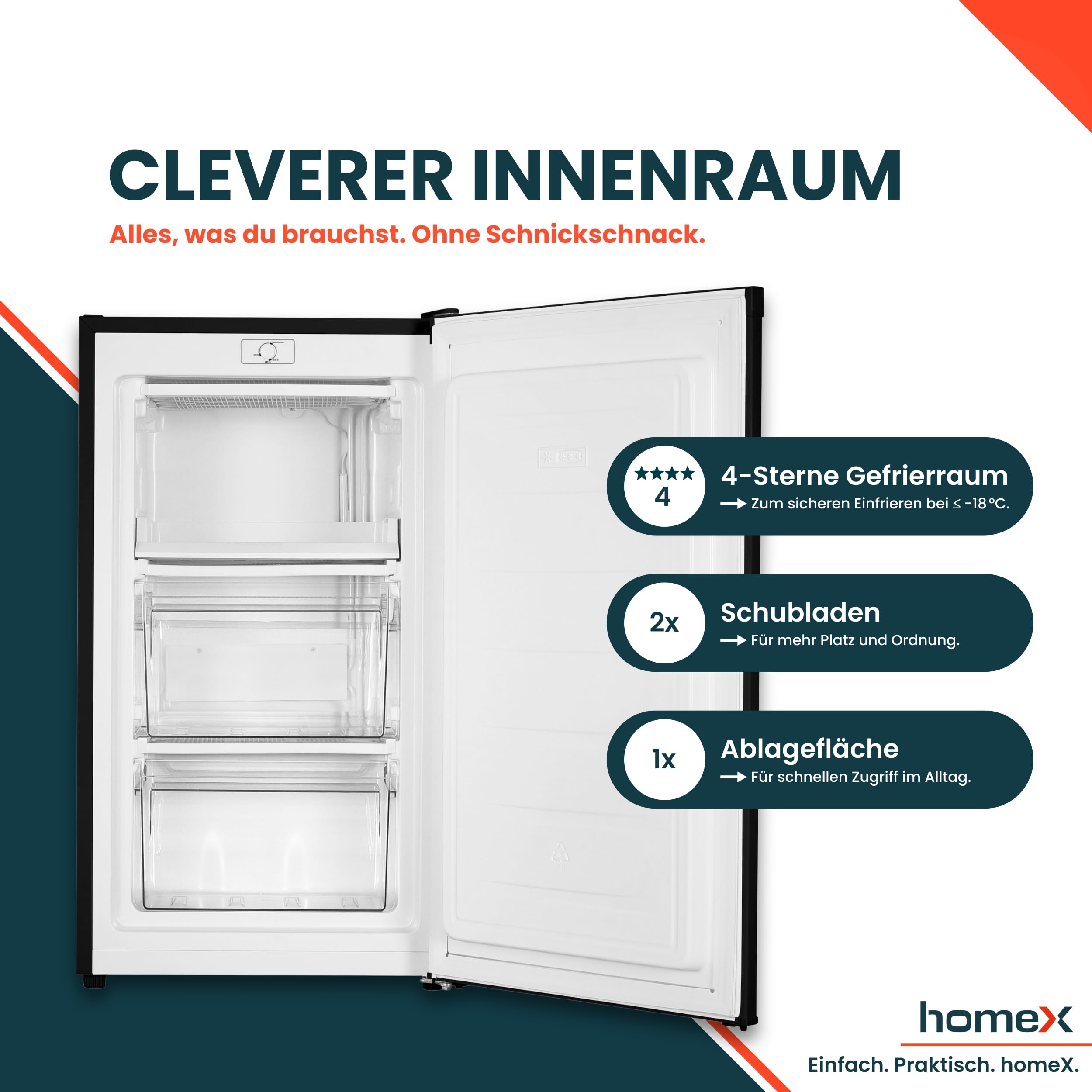 homeX Gefrierschrank 60L 4-Sterne freistehend schwarz FS1016-B