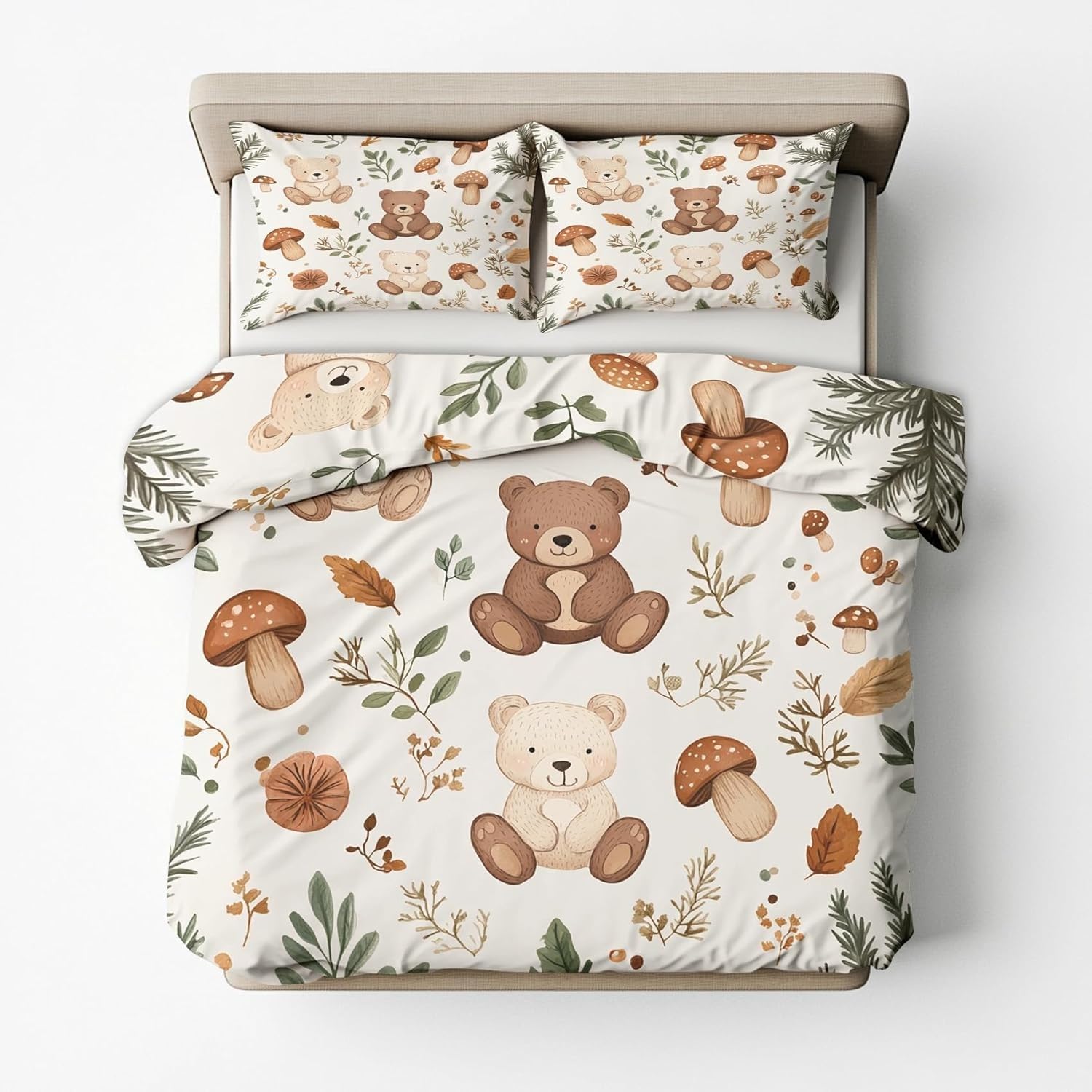 Housse de couette 200x200 cm avec 2 taies d'oreiller 65x65 lit deux places motif ours
