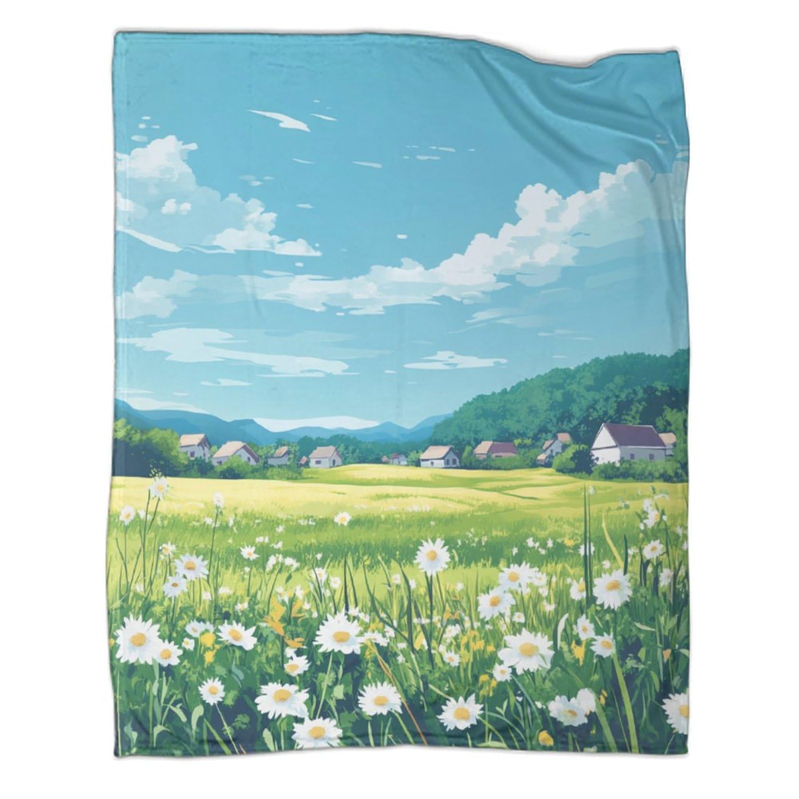 Couverture flanelle marguerite peluche anti-froid pour grand canapé de salon