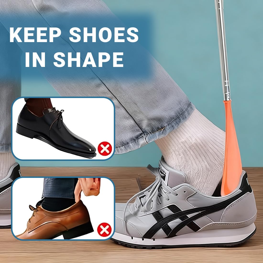 Calzador De Zapatos Largo Extensible 30-70Cm Acero Inoxidable Ajustable 2 Unidades