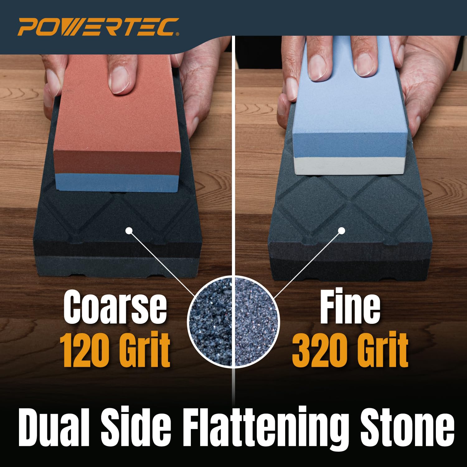 POWERTEC Large Flattening Stone, 120/320 Dual Grit Sharpening Stone Flatener, Diamond Grooves Sharpening Stone Fixer for Whetstone, Wet stone, Waterstone, Oil Stone (72124)