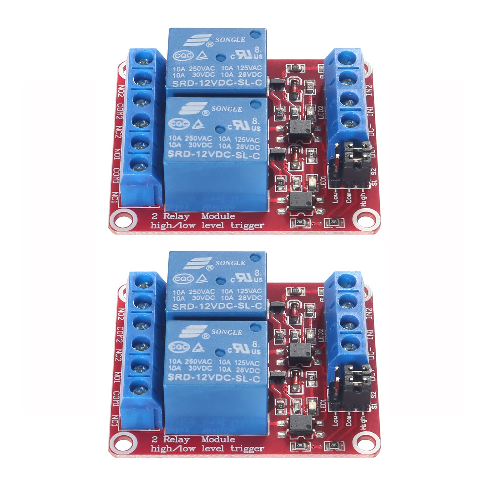 2pcs DC 12V Relay Module 2 Channel Relay Board with Optocoupler Support High or Low Level Trigger