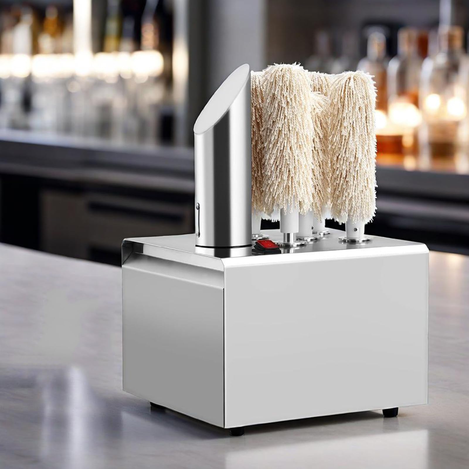 Polisseuse de Verres à Vin Électrique 330/660 Verres/H, pour Hôtels, Bars, Équipement de Nettoyage 5/8 Brosses Acier Inoxydable Professionnel, Nettoyage 360° sans Angles Morts,5Brushes-110V