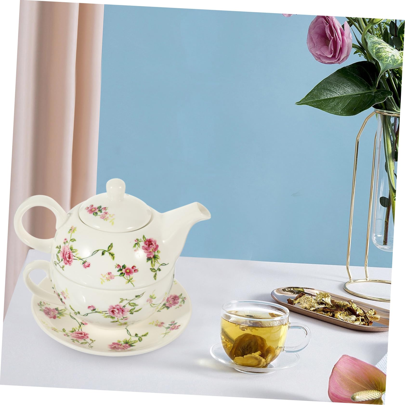 Service à Thé et Tasse en Céramique Blanc, 1 Set, Style Antique