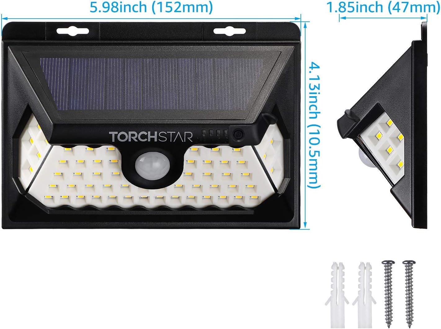 TORCHSTAR 58 LED Solar Powered Security Light, 4 Modes Cordless Motion Sensor Dusk to Dawn Light, 270° Beam Angle, IP65 Waterproof for Yard, Garage, Porch, 6500K Pure White, Pack of 4