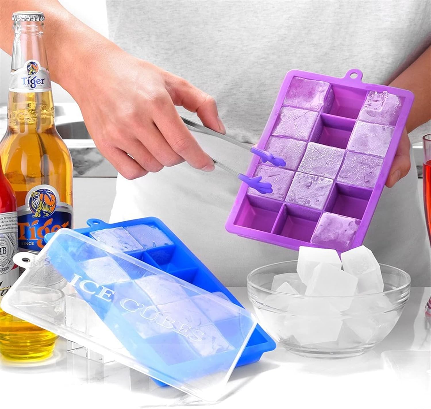 Ice Pop Molds Silica gel ice disk with cap Ice cube mold making(Purple)