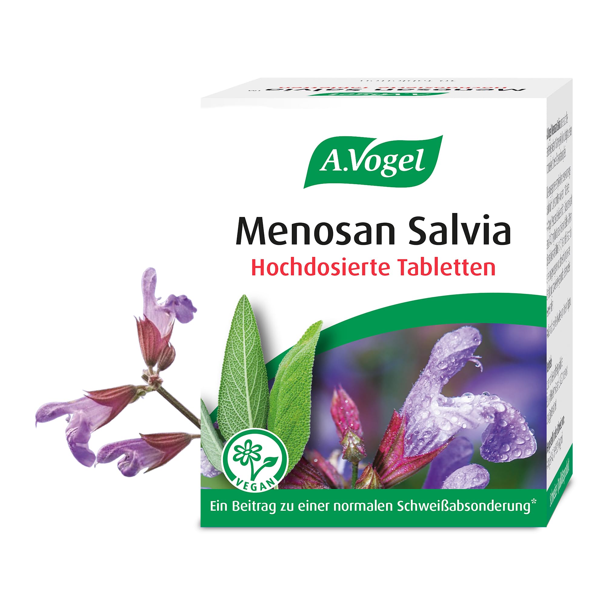 A.Vogel Menosan Salvia 30 Tabletten, pflanzliches Nahrungsergänzungsmittel, Salbei unterstützt in den Wechseljahren, Vegan, mit Spissumextrakt aus frischen Salbeiblättern