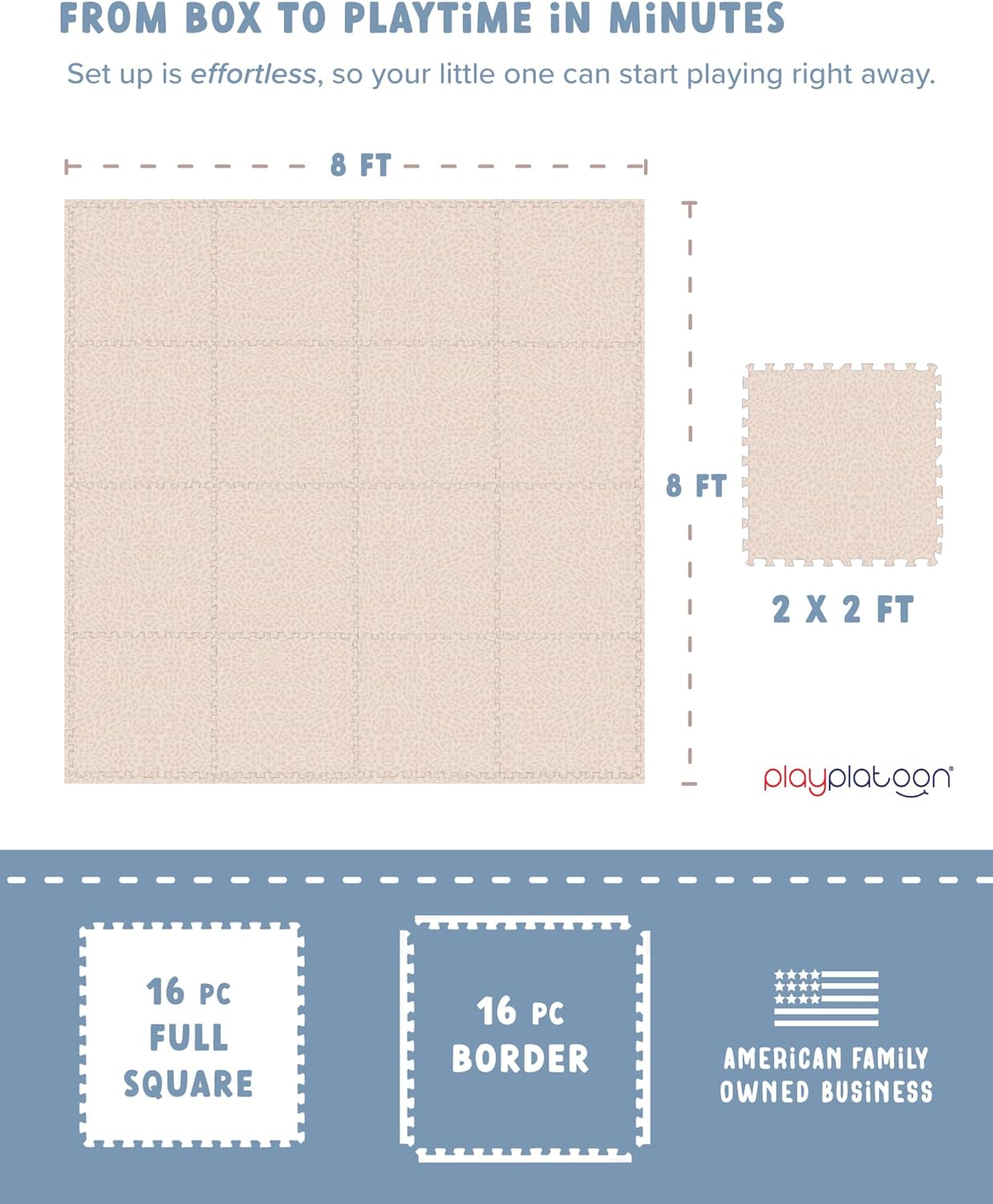 Play Platoon Non-Toxic Large Baby Play Mat for Floor, 16 Tile 96 x 96 inch - Extra-Thick Interlocking Foam Floor Tiles 24 x 24 in Puzzle Mat Pieces with Border, Playmat Rug for Kids - Savanna Print