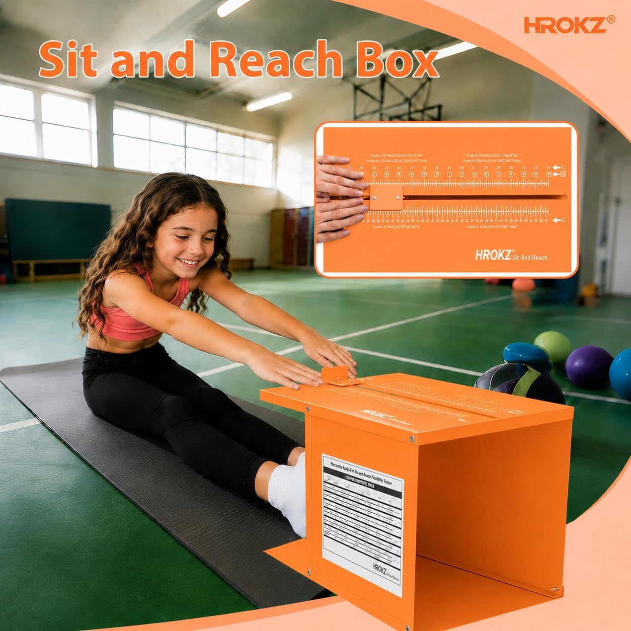 Sit and Reach Test Box with Installation Guide & Tool, Orange image 2