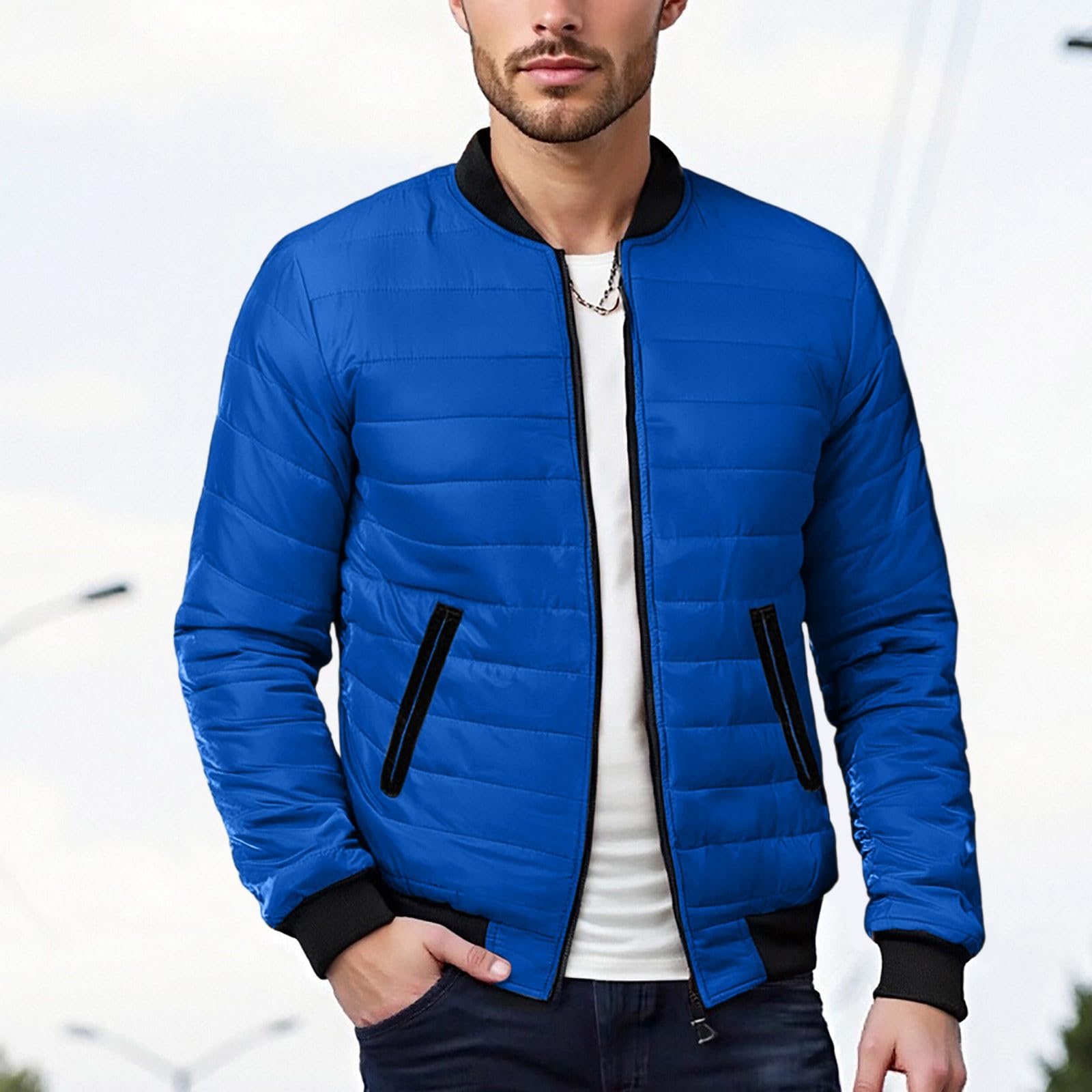 Générique Veste Homme Doudoune Legere Zippée sans Capuche Manteau Hiver Chaud Blouson Automne Grande Taille Vestes Décontractée Légère et Résistante Manches Longues Uni avec Poches Classique Jacket