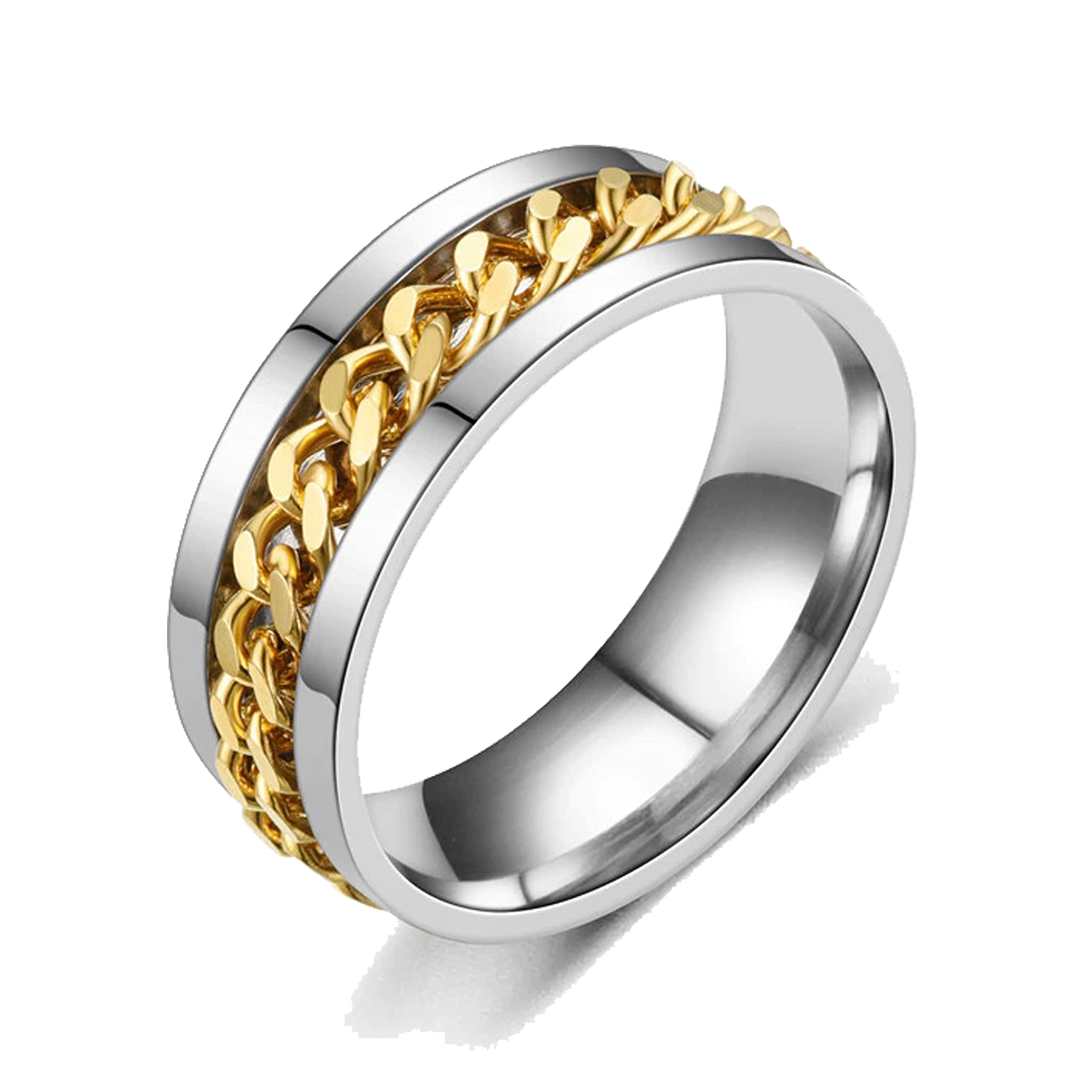 Thrillz Limited Edition Stylish Stainless Steel 8mm Rotating Spin Chain Black Silver Ring For Men and Boys (Yellow Silver, 8) (B09TFK88Z2) Amazon Price History, Amazon Price Tracker