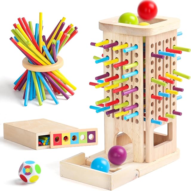Montessori Spielzeug ab 3 Jahre Kinderspiele Spiele ab 3 4 Jahre Holzstäbe | 40 Holzstäbe mit Box, Montessori Lernspiel ab 3 4 5 Jahre Holzspielzeug Motorikspielzeug Feinmotorik, Geschenk Junge Mädchen