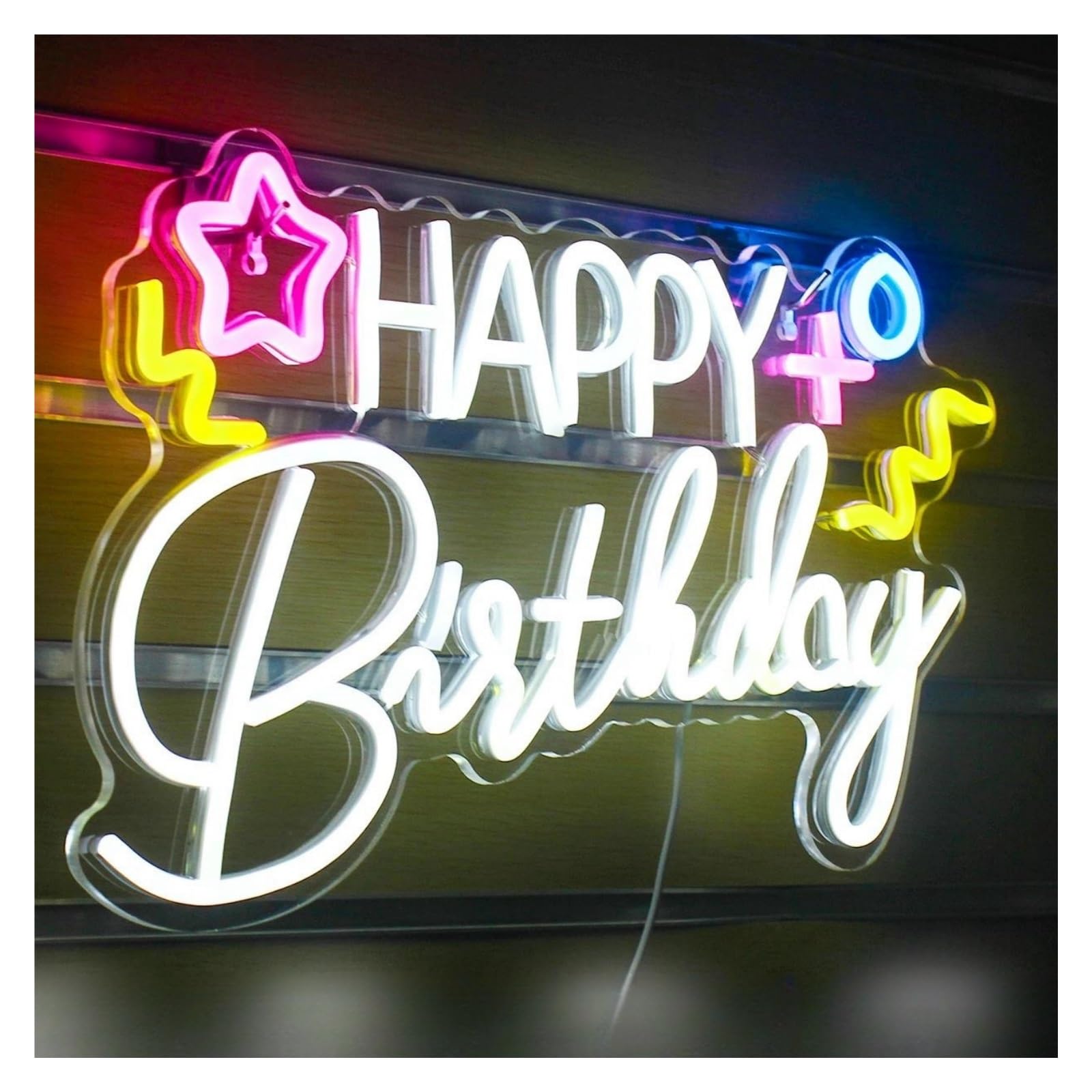 Decoración Lámparas Happy Birthday Letrero De Neón Lámpara De Pared Con Letreros De Letras Artísticas Regulables Alimentada Por USB, Para Tienda Decoración De Pared 25cm×43cm