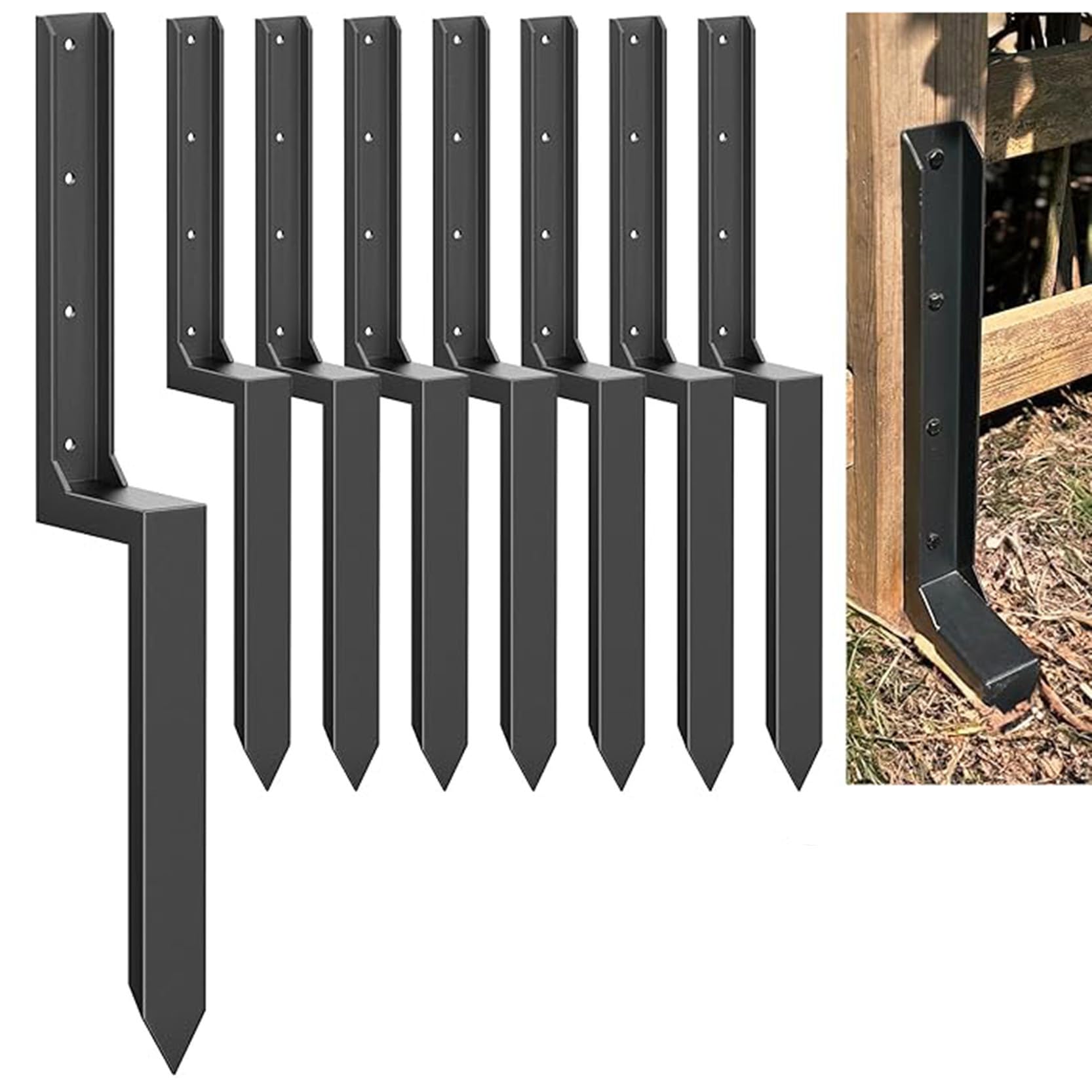 GOUZIBHD Fence Post Repair Kit - One-Piece Steel Anchor Stakes for Leaning Broken Wood Posts,Thickened Post Anchor Ground Spike for Mailbox Deck Fence Railing(Size:8PCS)