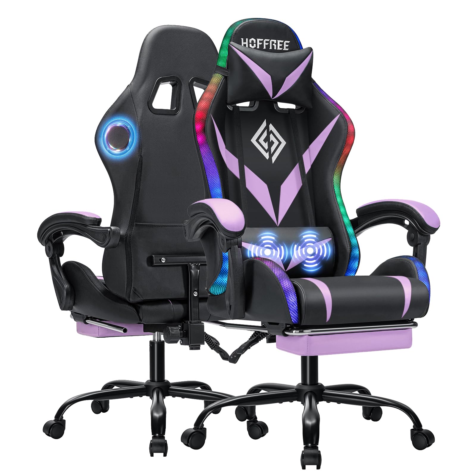 Gaming Chair with Bluetooth Speakers and RGB LED Lights Ergonomic Massage Computer Gaming Chair with Footrest Video Game Chair High Back with Lumbar