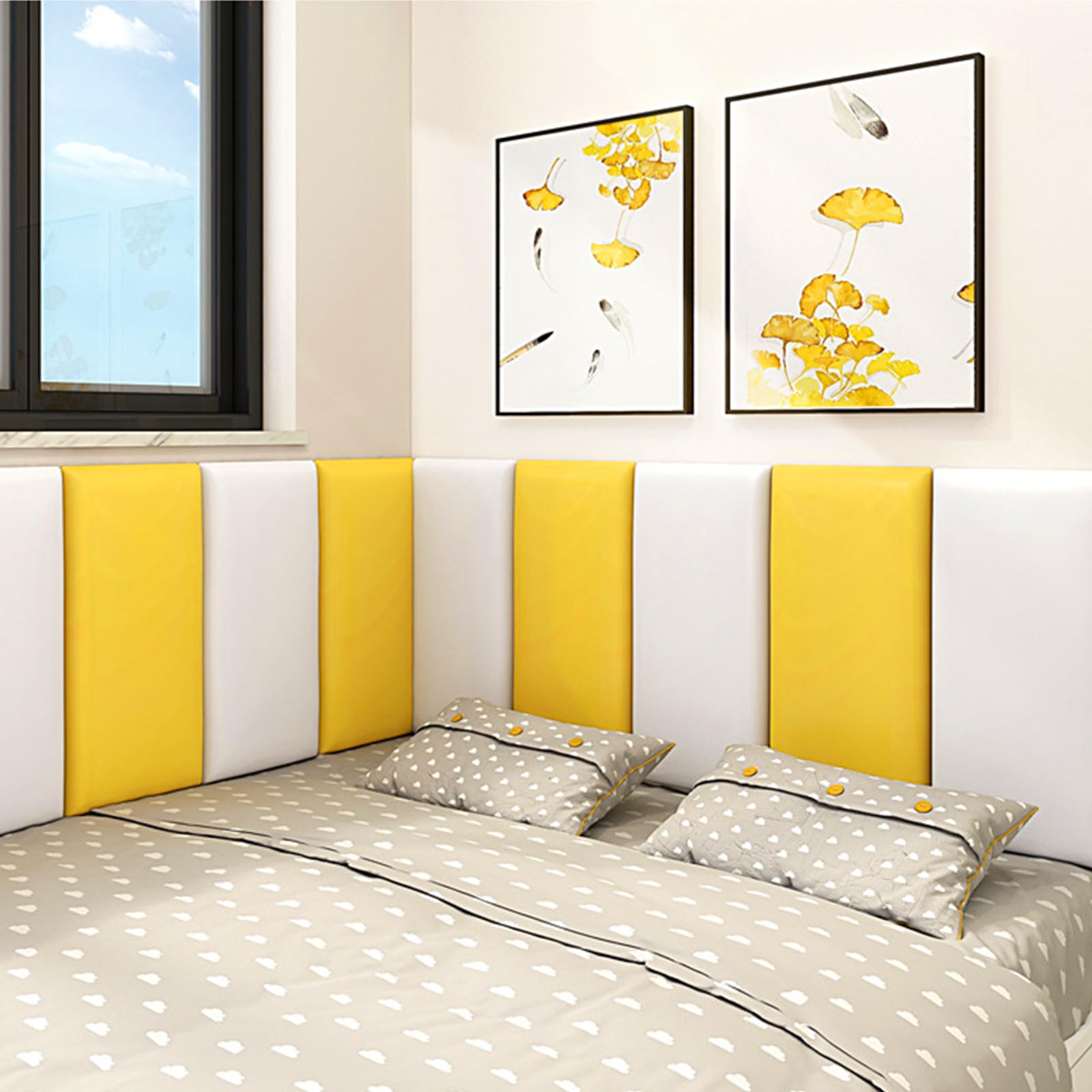 Pannelli da parete 3D, softpack anti-collisione, softpack per asilo, autoadesivi da parete, softpack tatami, softpack per parete di sfondo della cameretta dei bambini (giallo, 4 pezzi)