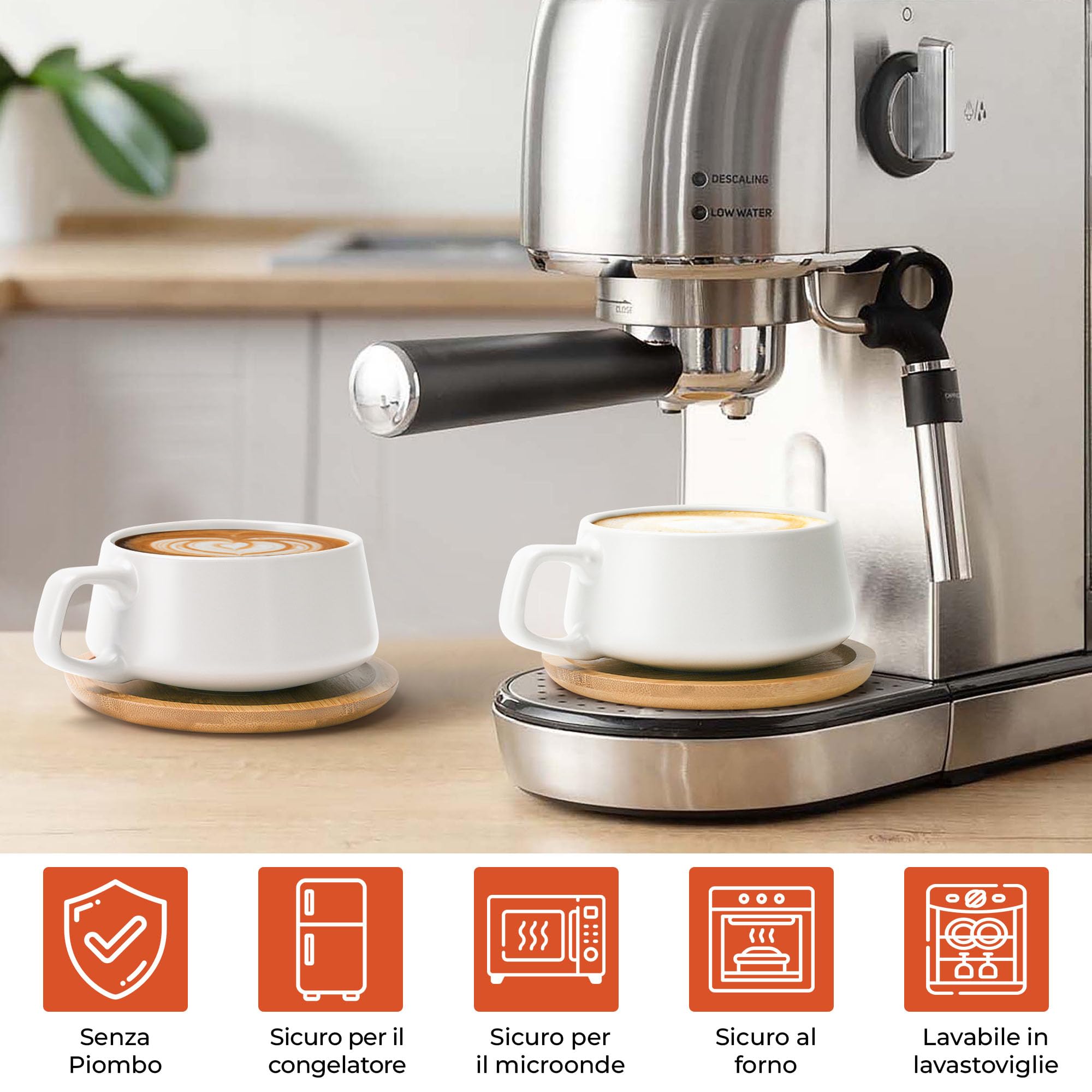 MIAMIO - 4 tazze da caffè da 320 ml/set di tazze e piattini/eleganti e moderne tazze da caffè in gres - set di 4 pezzi della collezione Luxe (Bianco)