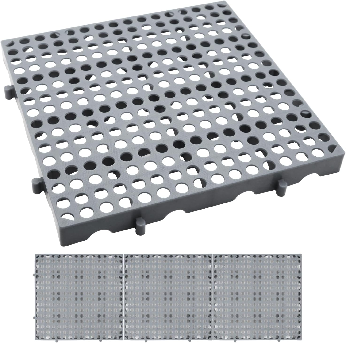 Plastic Pallets 3Pcs Waterproof Storage Grid Pad Breathable Grid Ventilation Pallet Lightweight Nestable Floor Pallets Plastic Pallets for Basement Storage 11.8x11.8x1.8in-Grey
