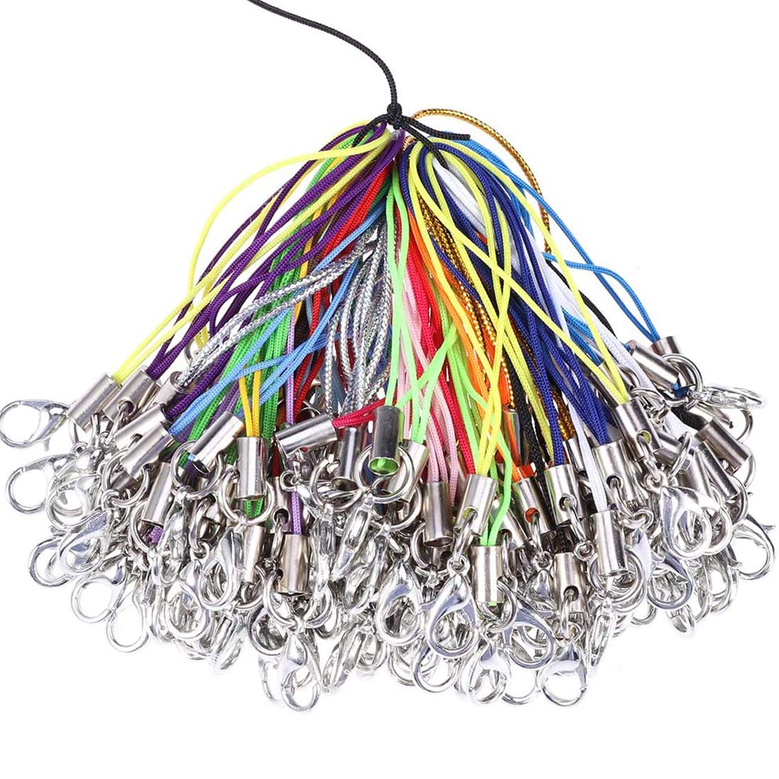 QFGasre 100 Stück Handy Lanyards Mit Karabiner - Bunte Handgelenkbänder Für DIY Schmuck