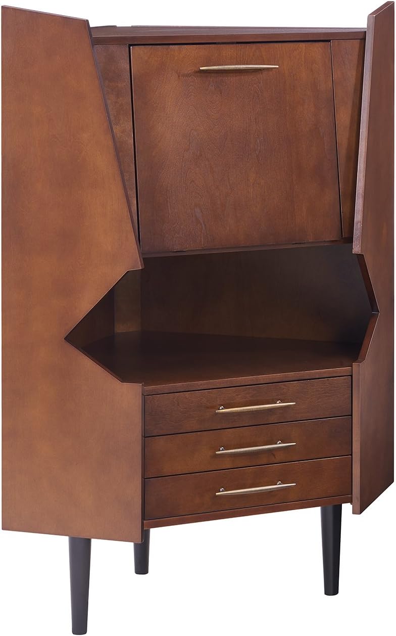Furniture HotSpot Corner Dry Bar Cabinet - Midcentury Storage - 35” W x 25” D x 49” H