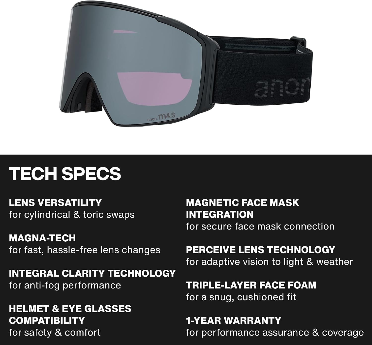 Anon M4S Goggles (Cylindrical) + Bonus Lens + MFI Face Mask