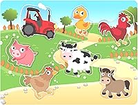 Vista 7 de Rompecabezas de madera con diseño de granja para bebés, imágenes a todo color para preescolar, 7 piezas