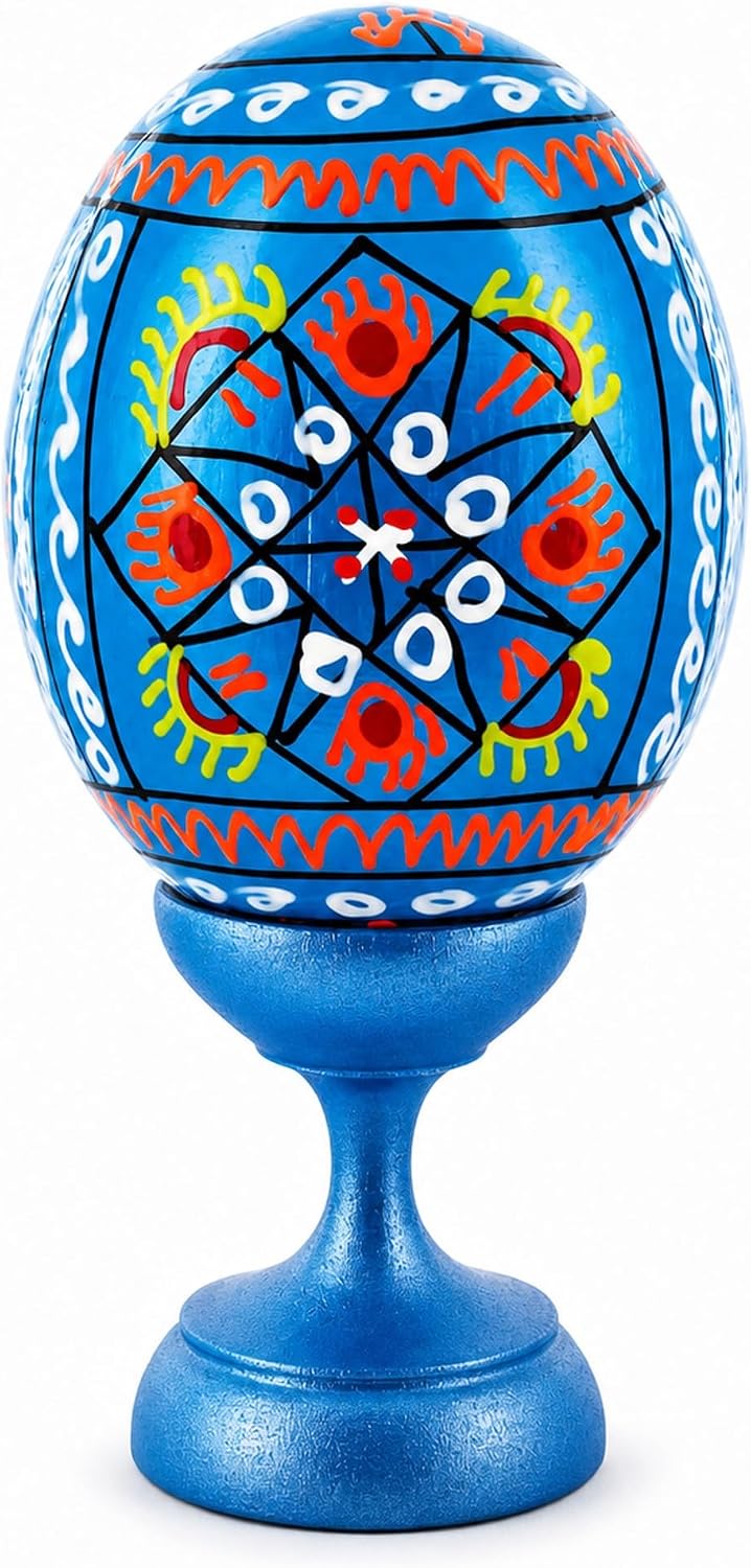 Metallic Blue Wooden Ukrainian Egg Sphere Stand Holder Display 1.6 Inches