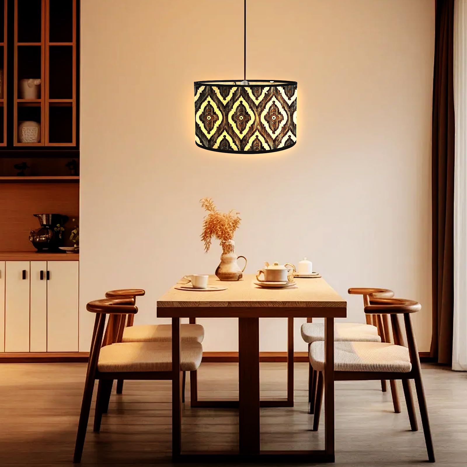 LUPATDY 30 cm Drum Lampshade, E27 Vintage Lampshade Bedside Lamp, Handmade, for Ceiling Suspension, Floor Lamp, Table Lamp, Black - Image 4