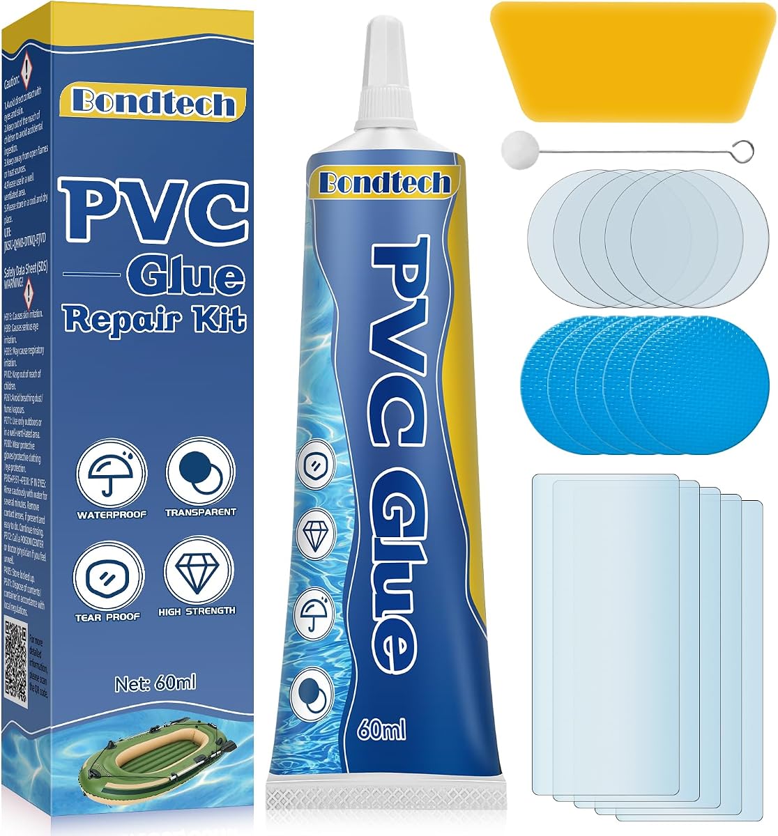 Bondtech Kit de parche para colchón de aire, kit de reparación de revestimiento de piscina, kit de reparación de parche inflable para encima de la piscina, cama de aire, casa de rebote, jacuzzi, inflables, tienda de campaña y más