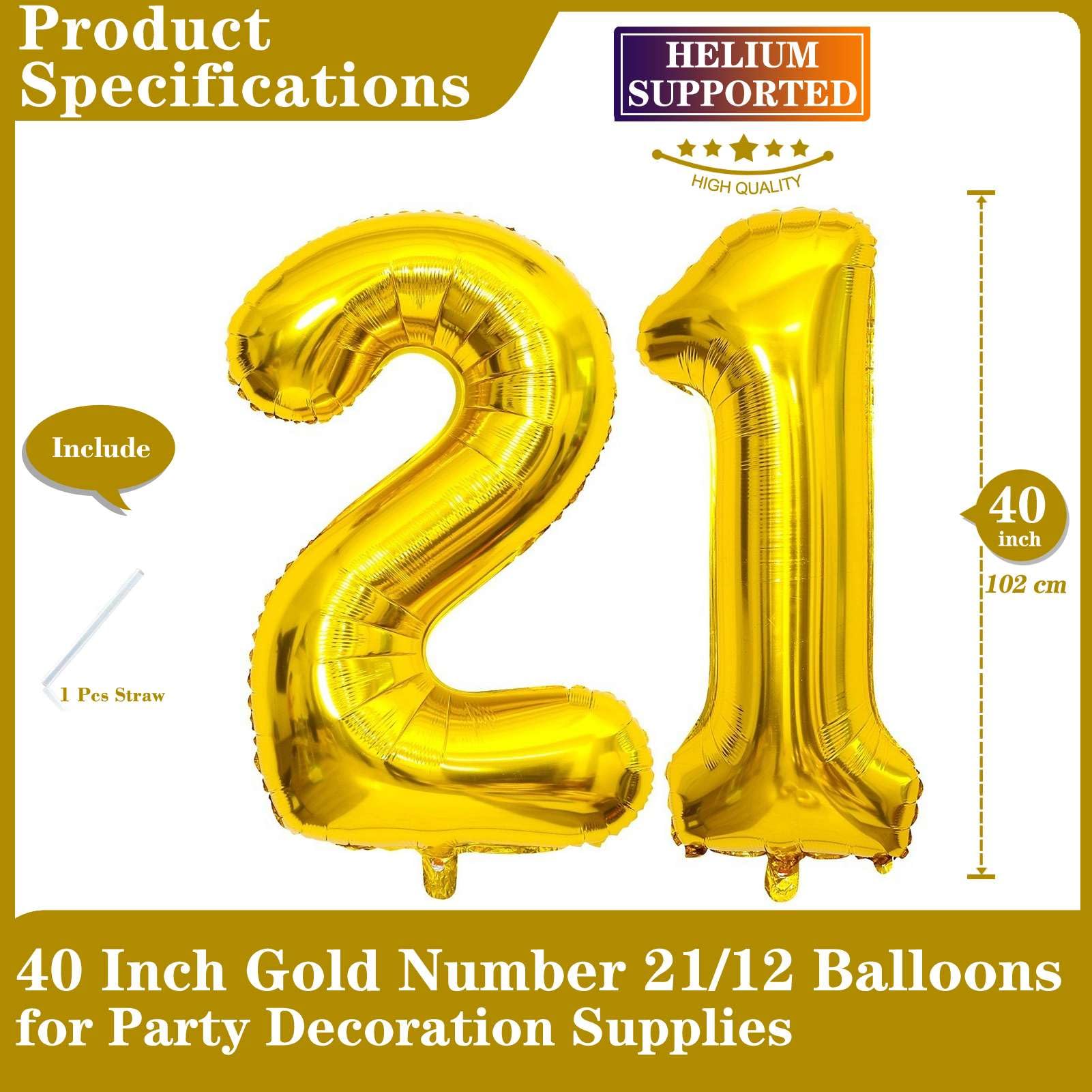 Amazon.com: Gold 21 Number Balloons, 40 Inch Giant Number 21