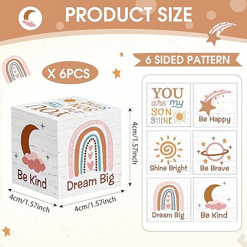 Miniatura 2 de 6 piezas inspiradoras de 1.6 pulgadas, decoración de habitación de bebé, bloques de madera para bebé, nubes de sol, mariposas, decoración