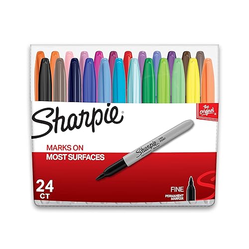 Sharpie Permanent Markers, Fine Point, Assorted Colors, 24 Count - 24 Count - Fine