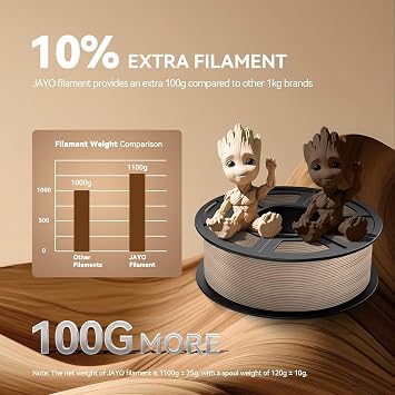 JAYO Wood Fiber PLA 3D Printer Filament 1.75mm, 1.1kg, Walnut | Real Wood Fiber Texture, Natural Wood Appearance, Easy to Print, 0.02mm Accuracy, Vacuum Sealed