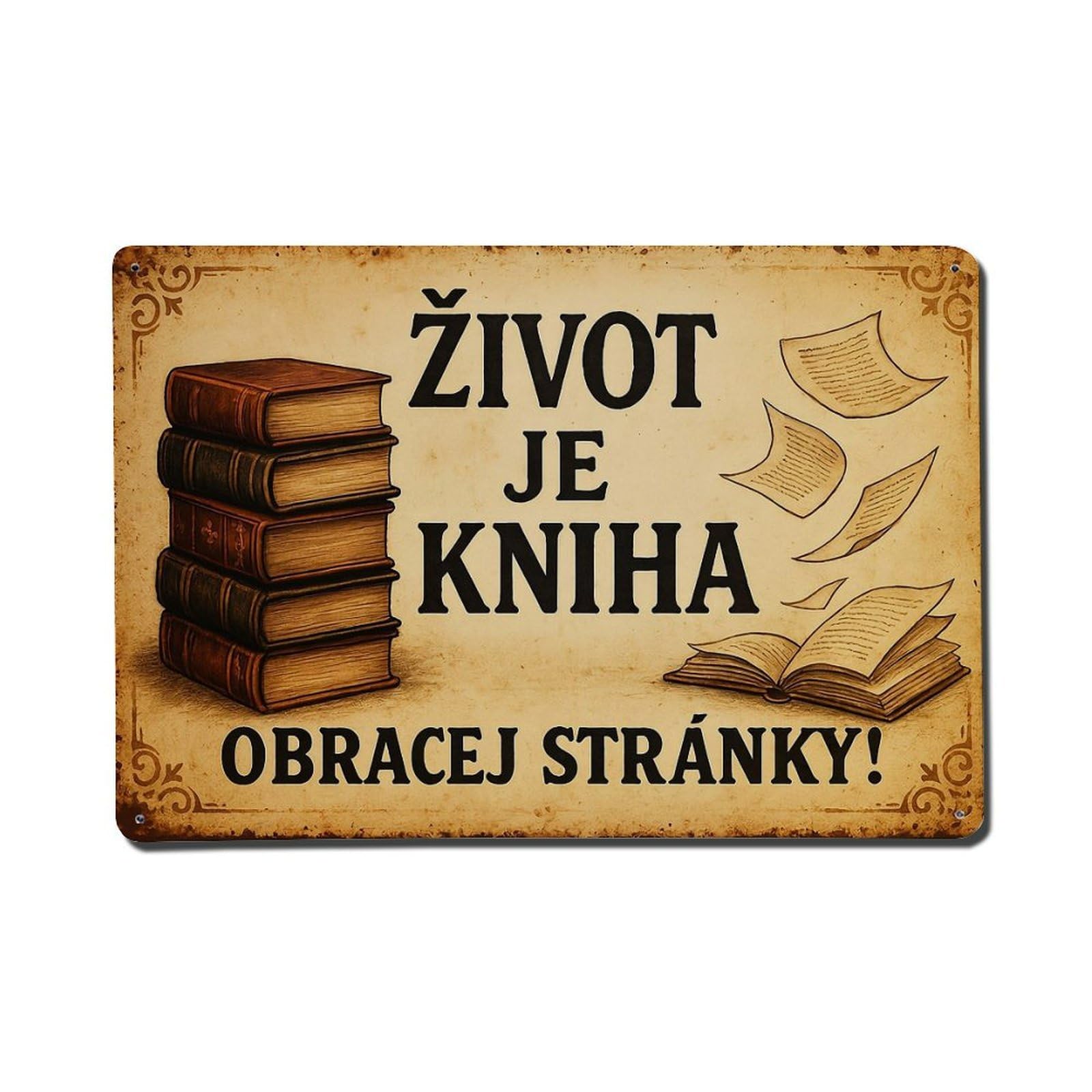 Stacked Books Open Book Flying Pages Text Retro Metal Tin Sign, Vintage Decor Art Poster for Bar, Home, Man Cave, Kitchen, Laundry Room Gift 8x12Inch