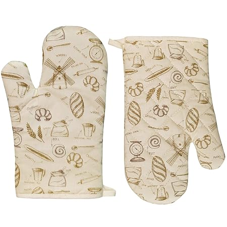 FINOHOPE Oven Mitts Quilted Cotton 2 Pack High Heat Resistant Ov Gloves for Kitchen Cooking Baking, Bread Pattern