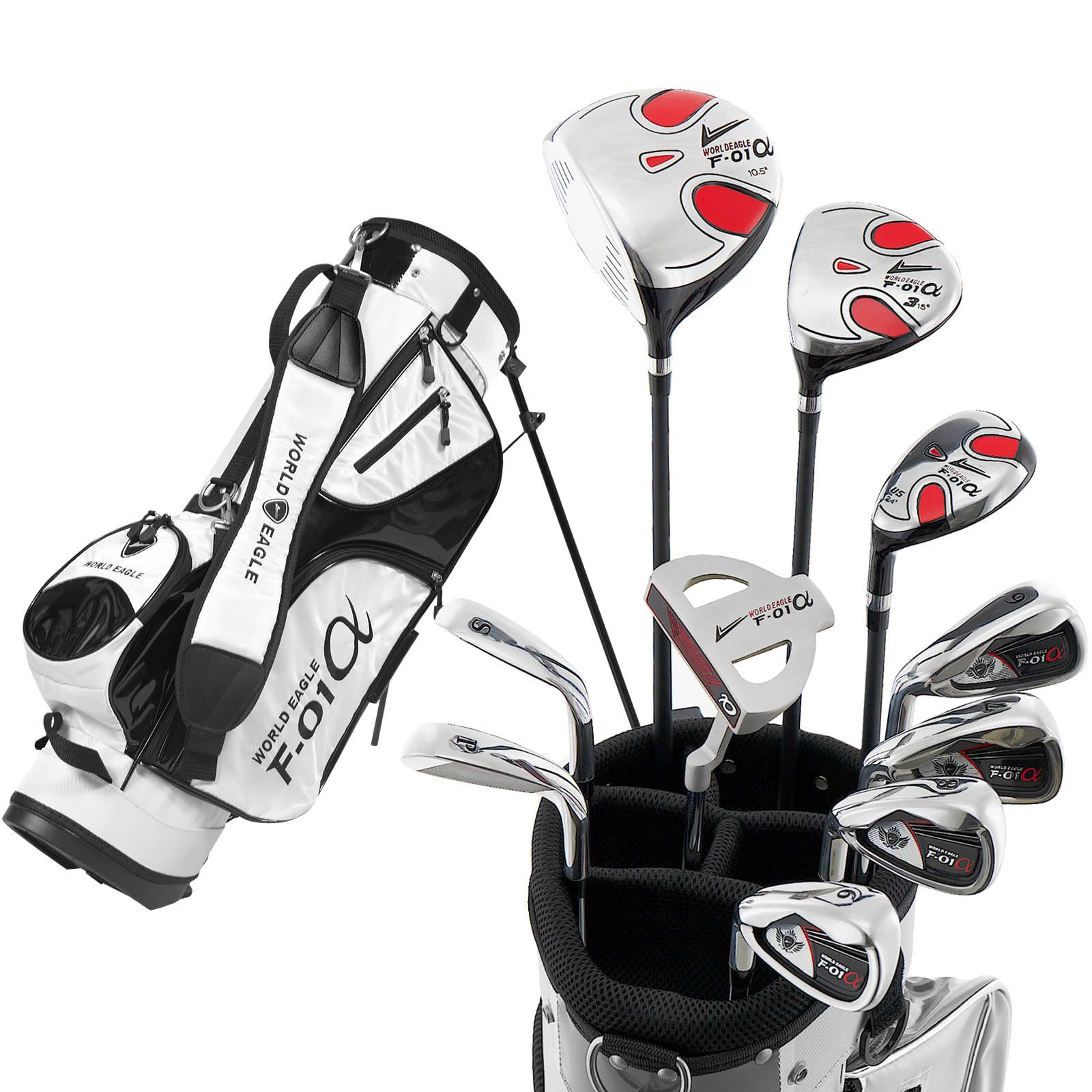 WORLD EAGLE F-01α メンズ ゴルフ クラブ フルセット ホワイト バッグver. 左用 フレックスS WE-J-F-01-MLH-WT