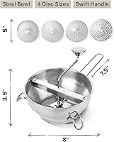 Vista 8 de Molinillo de Alimentos de Acero Inoxidable con 4 Discos Mejorado – Diseño Rotatorio Ergonómico para Salsa de Tomate, Puré de Manzana, Comida