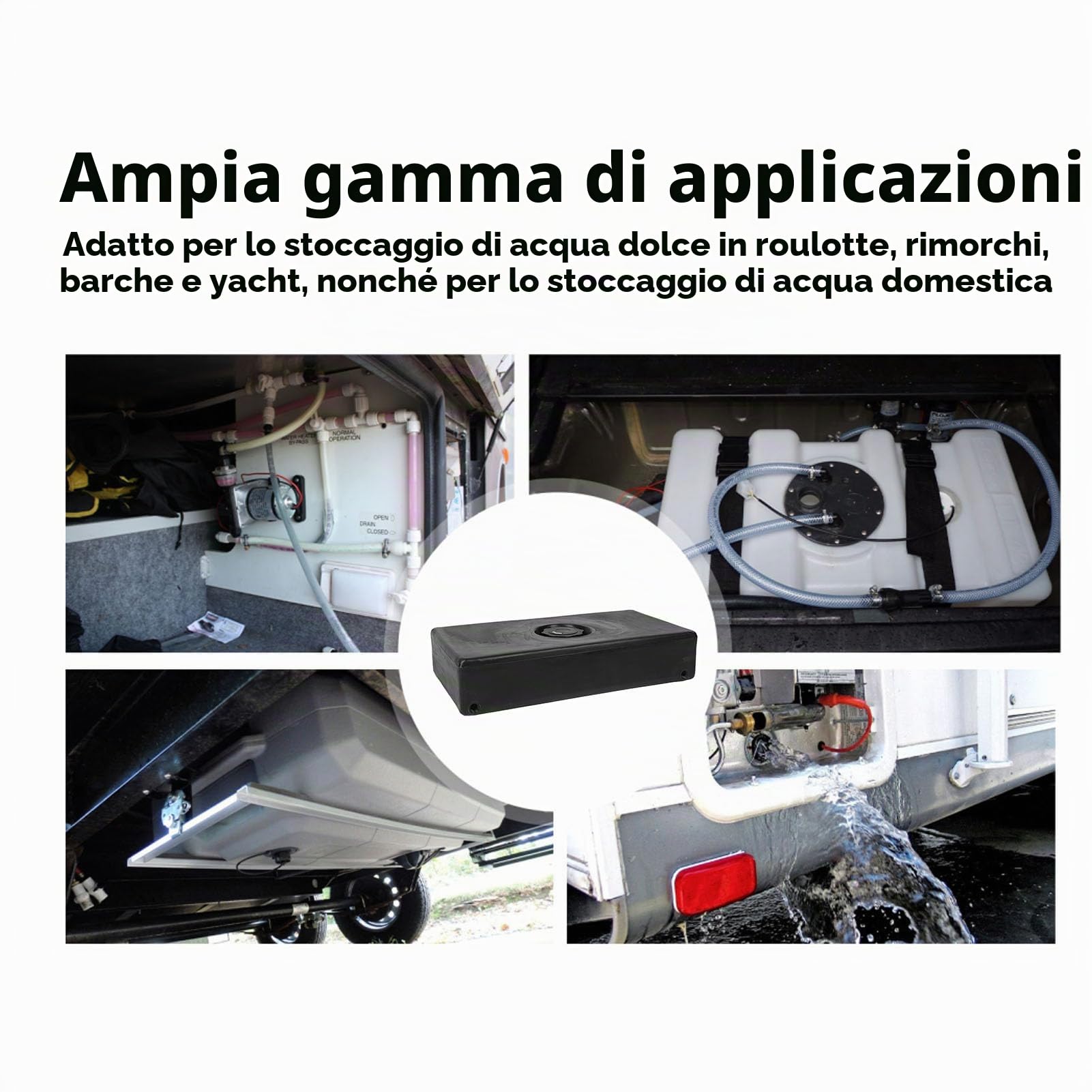 Luocute Serbatoio dell'Acqua per 8 Galloni, 30 Litri 26 X 13,4 X 5,5 Pollici Serbatoio di Stoccaggio per Acqua Dolce o Grigia LLDPE, Resistente agli Urti a Tenuta Stagna Nero