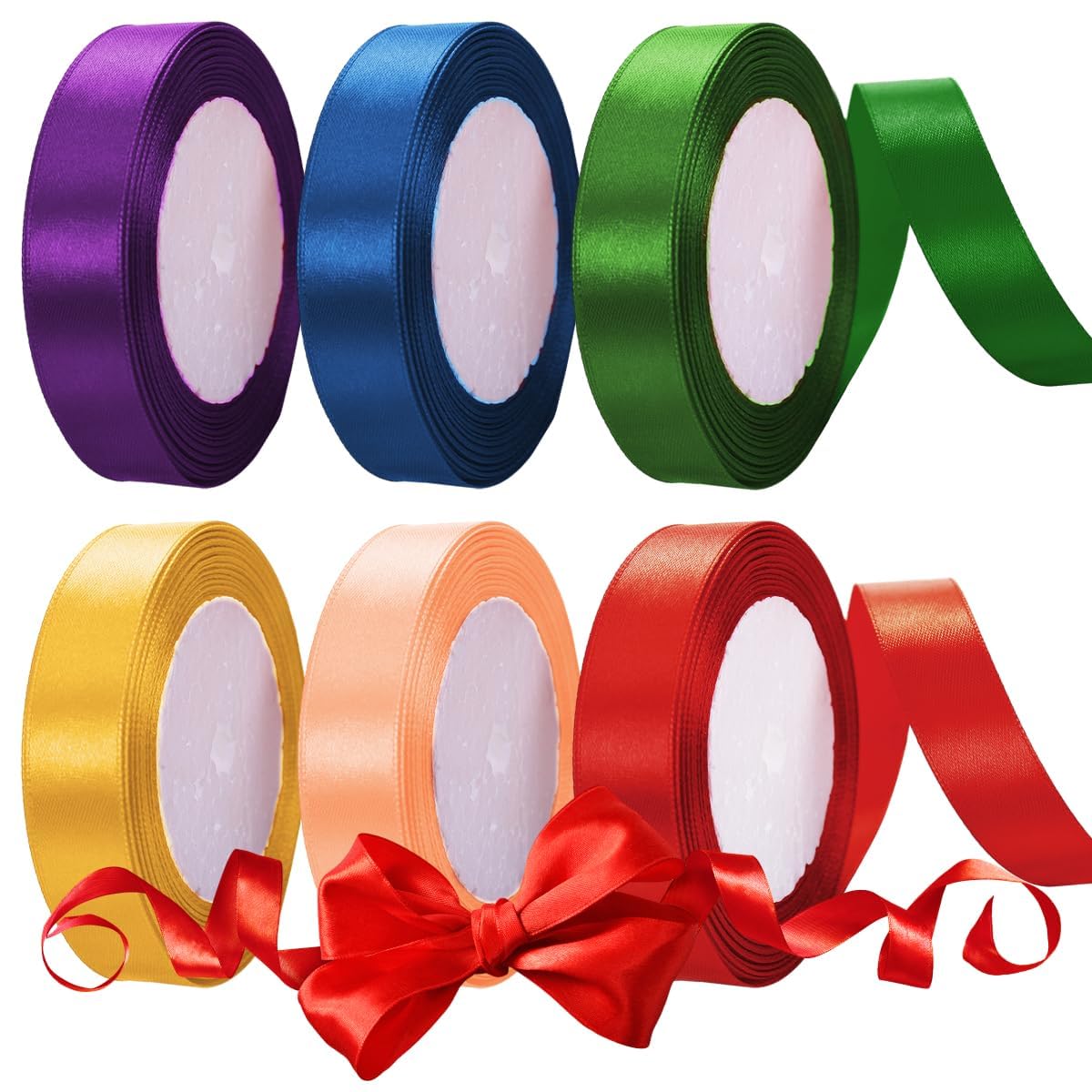 6 Rolls Satin Ribbons for Crafting 22m x 20mm Colorful Silk Ribbon Florist Ribbon, Thick Polyester Smooth Ribbons for Gift Wrapping, Wedding Party Decorations, DIY Art & Crafts