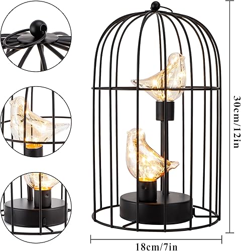 Miniatura 2 de JHY DESIGN Birdcage - Lámpara decorativa de 12 pulgadas de alto, inalámbrica, funciona con pilas, con luces blancas cálidas, bombilla de pájaro para
