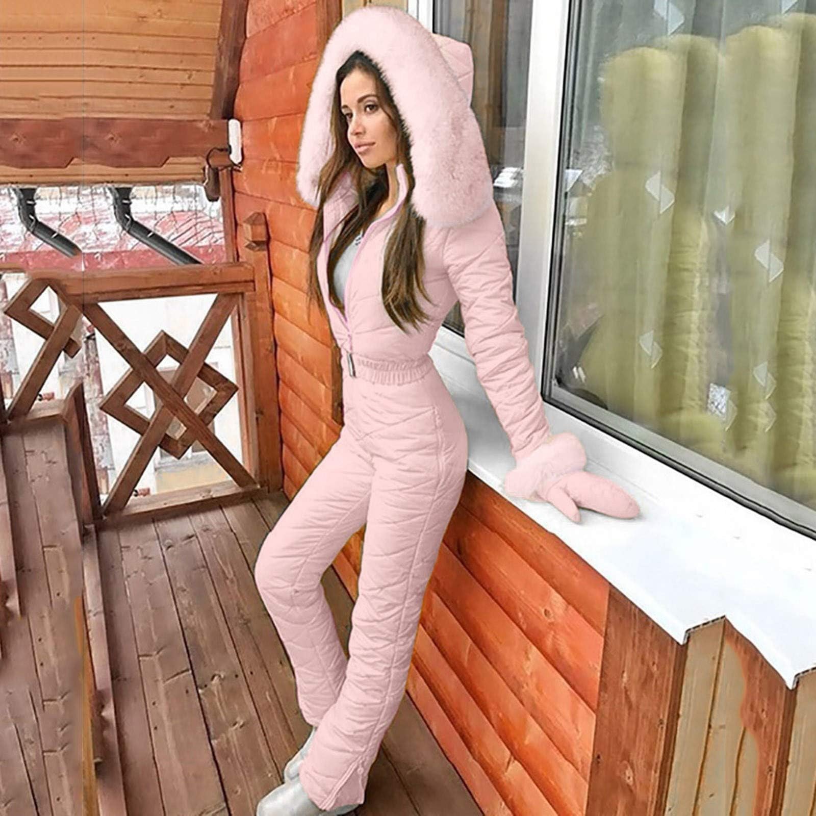 Ansenesna Skianzug Damen Einteiler Schneeanzug Damen Warm Thermo Skianzüge Für Frauen Overall Mit Kapuze Schneeanzüge Einteilig Winter Skioverall Onesie Elegant Ski Anzug Jumpsuit Schneeoverall
