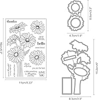 Vista 2 de ORIGACH Sellos y troqueles de manzanilla para hacer tarjetas, juego de troqueles y sellos de flores para álbum de recortes de bricolaje decorativo