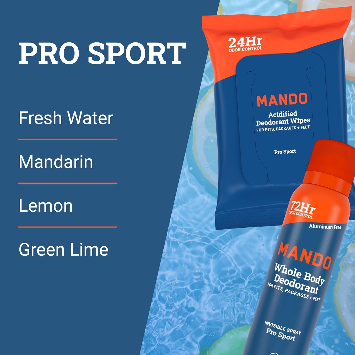 Mando Whole Body Three Piece System - 2.6 oz Smooth Solid Stick, 3.6 oz Deodorant Spray, & 15 ct Deodorant Wipes - Aluminum & Baking Soda Free Odor Control - Doctor Developed - 3 pc Bundle (Pro Sport) - Image 4
