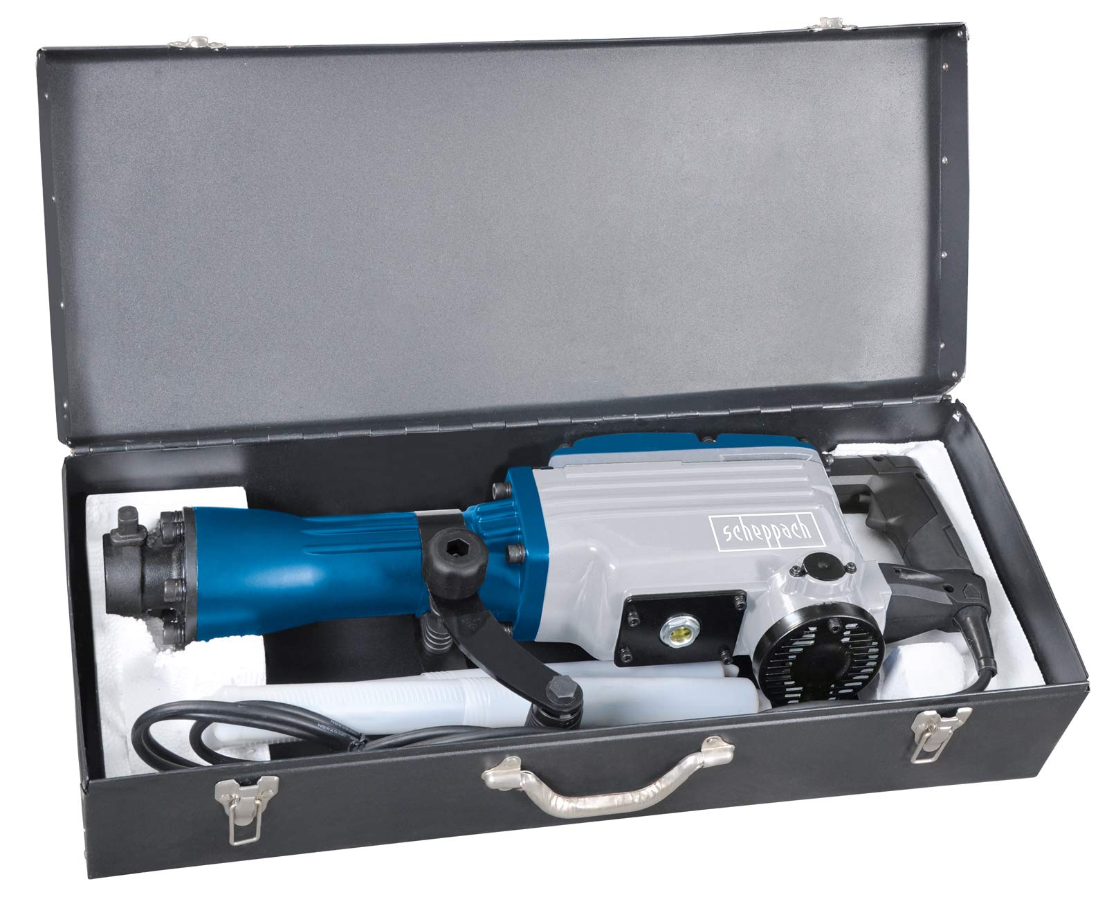 Scheppach AB1700 Abbruchhammer 50J Schlagkraft | 1700W Leistung | 2000 Schläge/min | 390mm Spitz- und Flachmeißel inkl. Metall-Transportkoffer