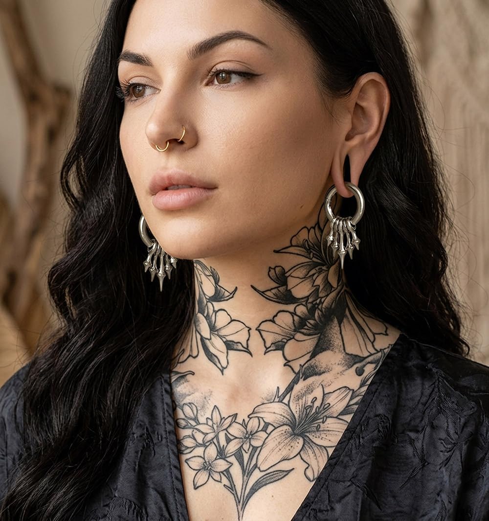 Casvort 2PCS Hypoallergenic Punk Eclipse Moonbeam Ear Weights for Stretched Ears 316 Stainless Steel Ear Hangers 4mm 6g Gauges for Ears Fashion Piercing Body Jewelry
