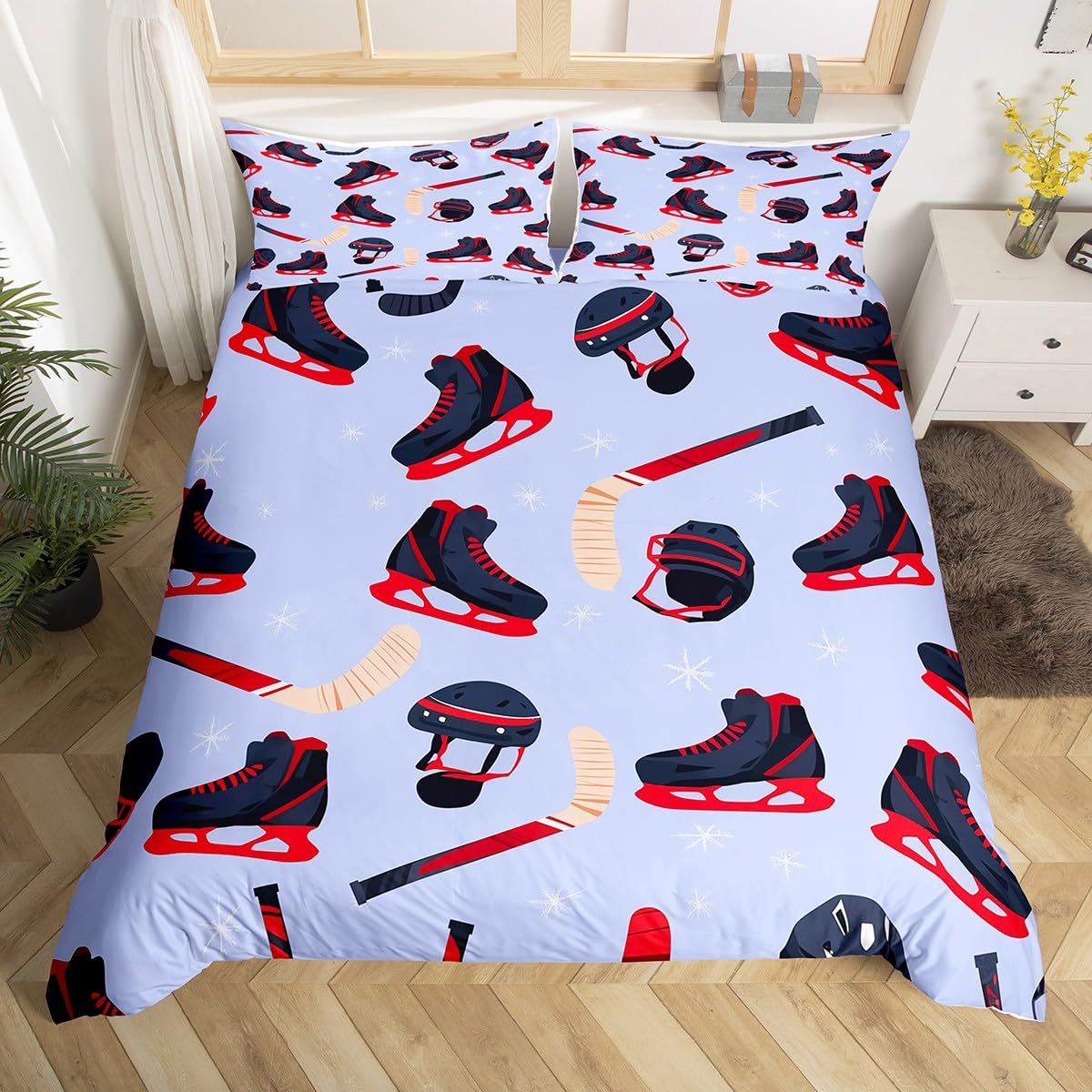 Parure de lit hockey sur glace pour chambre de garçon et adolescent