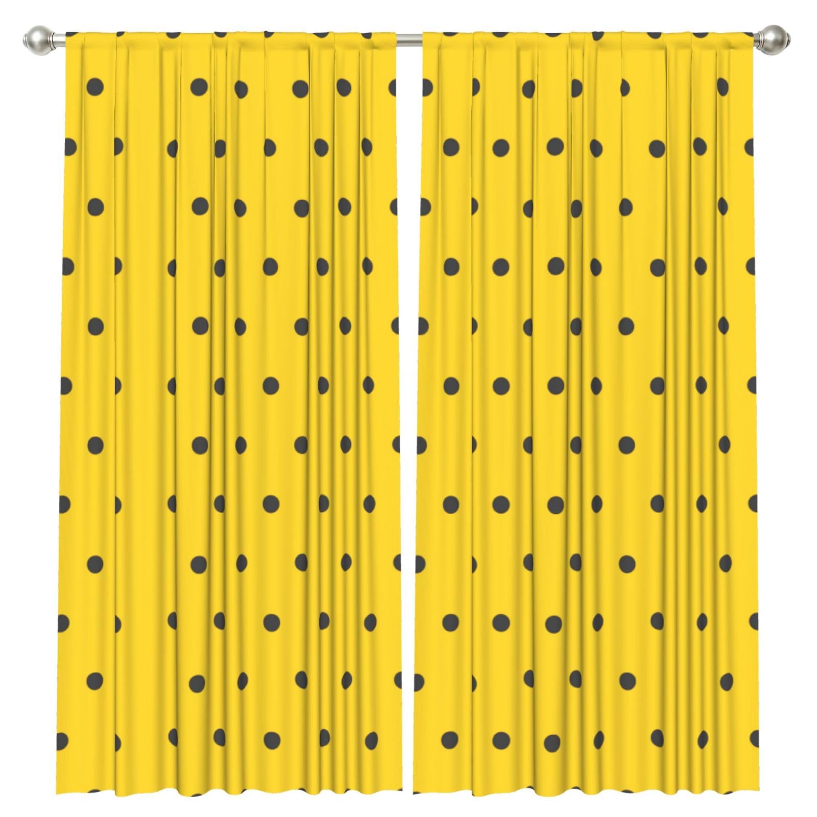 InOmak Black Polka Dots Yellow Background, 2 Panels Window Curtains 52 x 84 Inch Blackout Curtains for Living Room Bedroom
