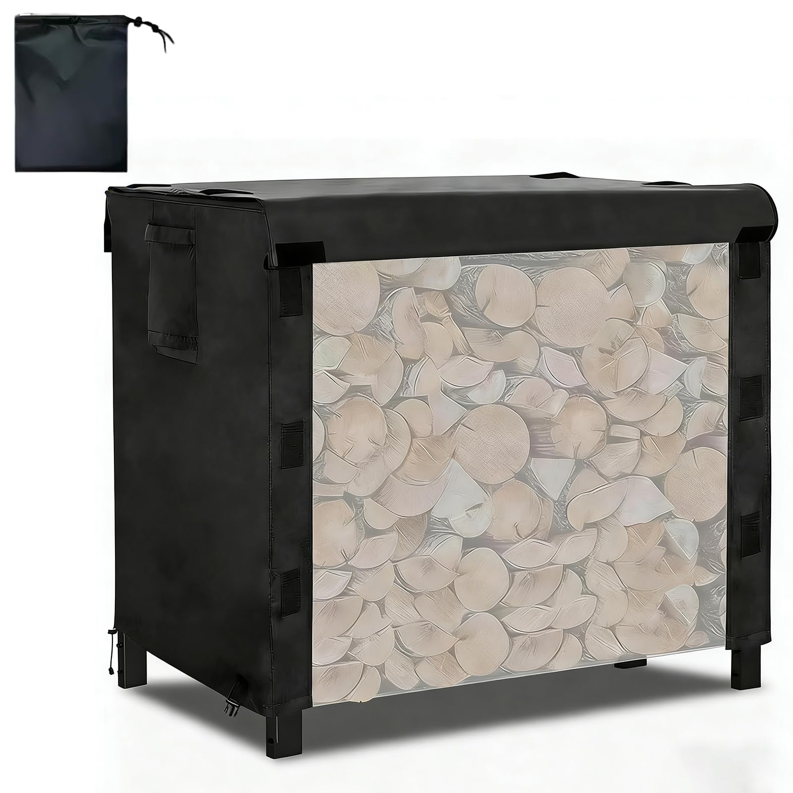 Telo di Copertura Resistente per Legna da Ardere in 600D Tessuto Oxford Impermeabile,Ideale per Legnaia da Interno Ed Esterno(Solo Telo di Copertura),Nero,5FT